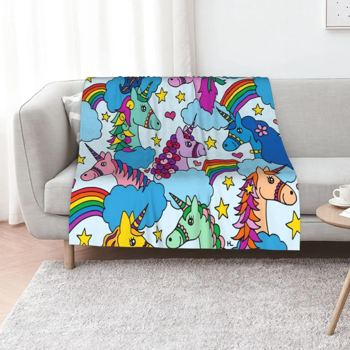 Unicorns and Rainbows || Magical Unicorn || Kids Throw Blanket Travel Size Cozy Blanket for Plane Train
