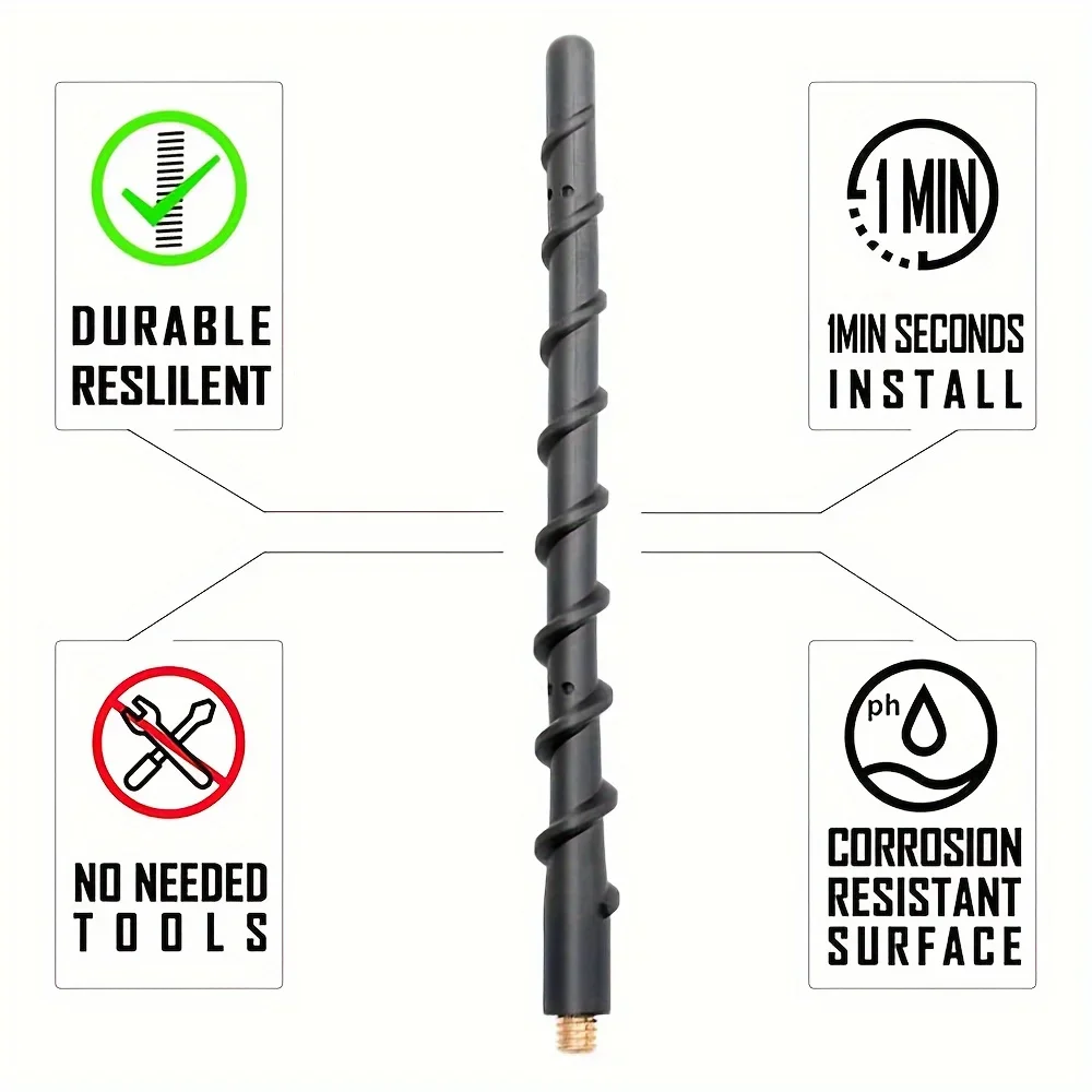 7-Inch Spiral Rubber Short Antenna for Ford F150 F250 (2009-2023) - Easy Installation, Enhanced AM/FM Reception, Durable&Stylish