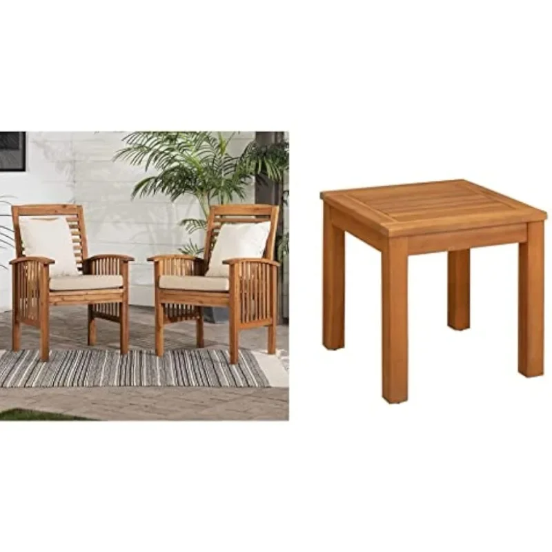 

Acacia Wood Slat Back Outdoor Dining Chairs (Set of 2) and Patio Sense Lio Oslo Wooden Side Table