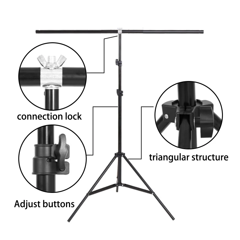 2.6M/2M Tall Photo Background T-shape Adjustable Backdrop Support Tripod Stand Kit With Cross Bar And 4 Clamps For Hang Screen