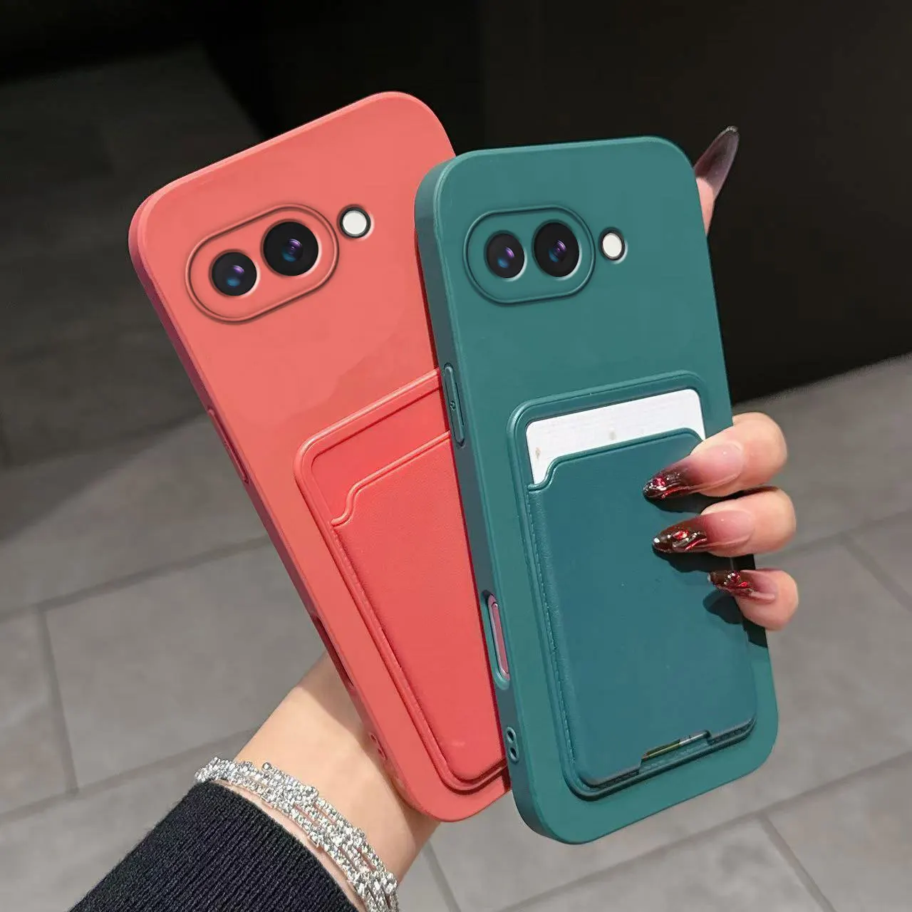 Casing untuk Google Pixel 9a Tempat Kartu Silikon Cair Penutup Kulit Ponsel Lembut Pixel 9 Pro XL Dompet Saku Belakang Tahan Benturan Funda