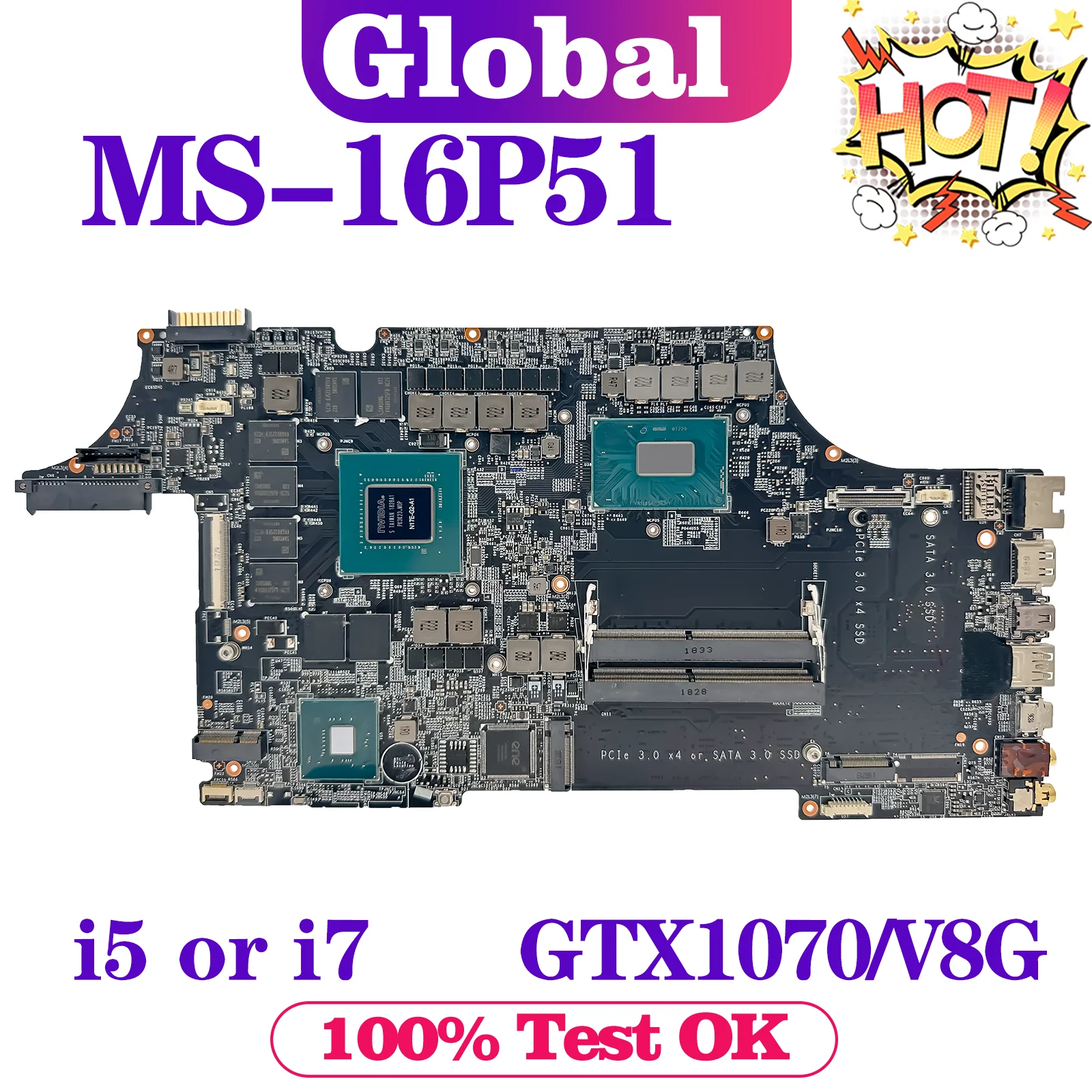 لوحة الأم KEFU-MSI ، لاب توب ، ، GL63 ، 8RDS ، GP63 ، 8RE ، i5 ، i7 ، الجيل الثامن ، GTX1050Ti ، GTX1060 ، GTX1070 ، P3200