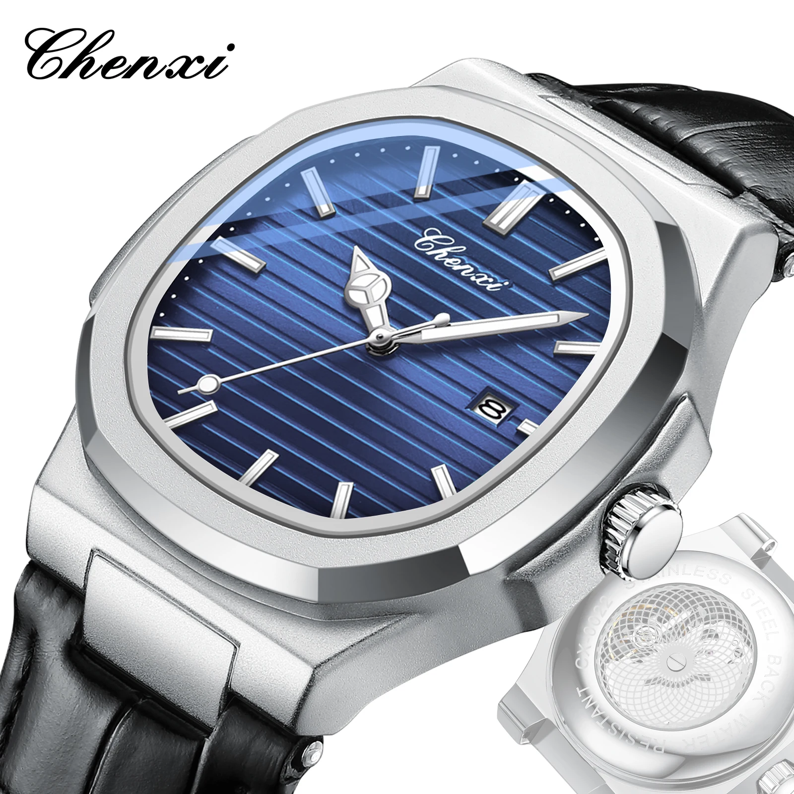 Chenxi 0022 Luxury Transparent Men Quartz Watch Waterproof Date Luminous Wristwatch Leather Men\'s Watches Male Clock Reloj