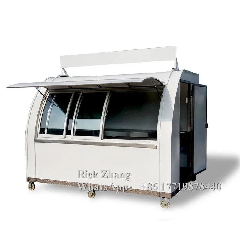 New arrived 290A push food cart/ truck/trailer with curved sliding window and 6 small wheels