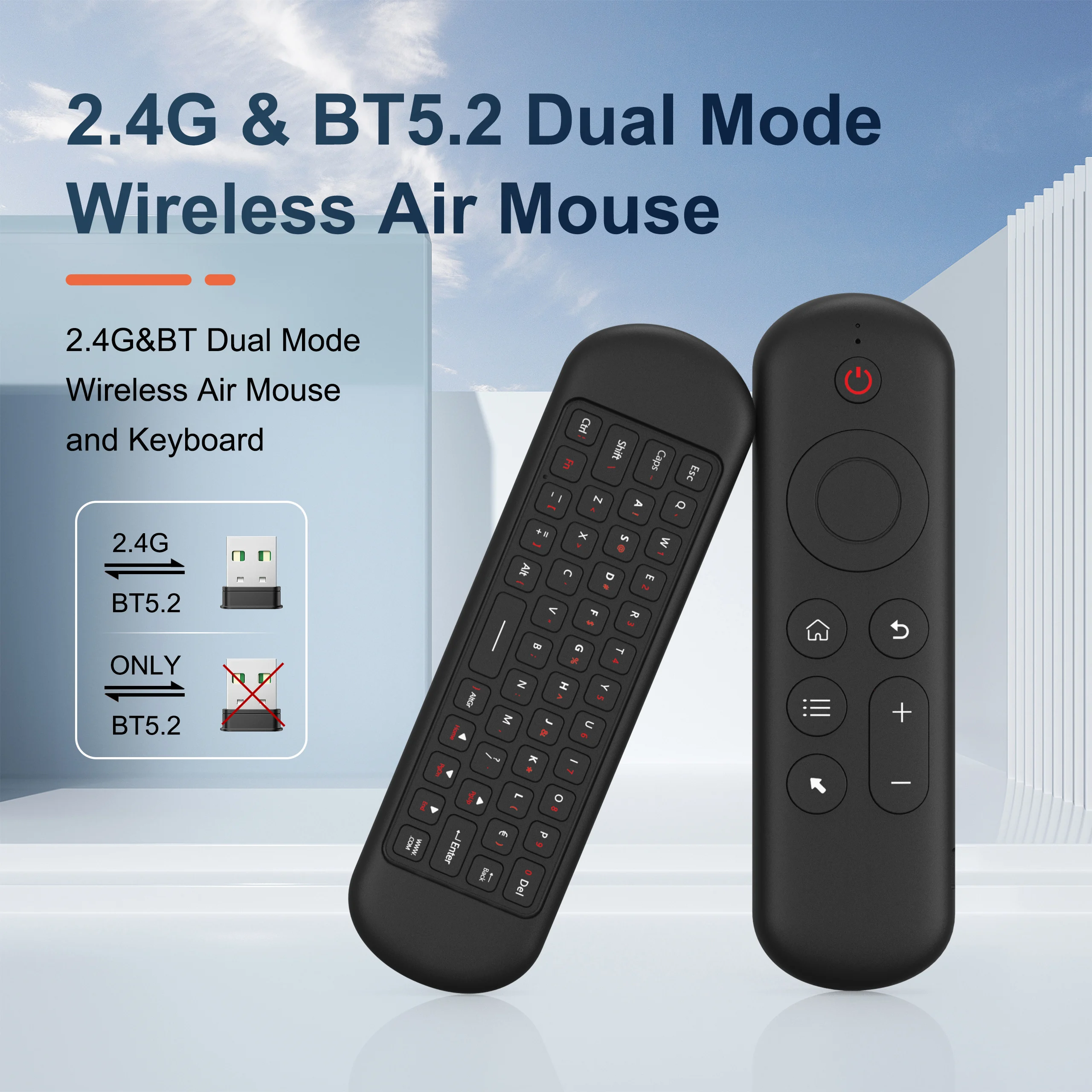 M5 2.4G Bluetooth 5.2 Dual Mode Wireless Air Mouse Keyboard Colorful Backlit Keyboard Intelligent Remote Control Flying Mouse