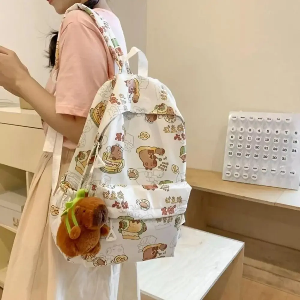 Kawaii Cartoon Capybara Backpack Nylon Large Capacity Capybara School Bag Handbag Funny Student Laptop Bag