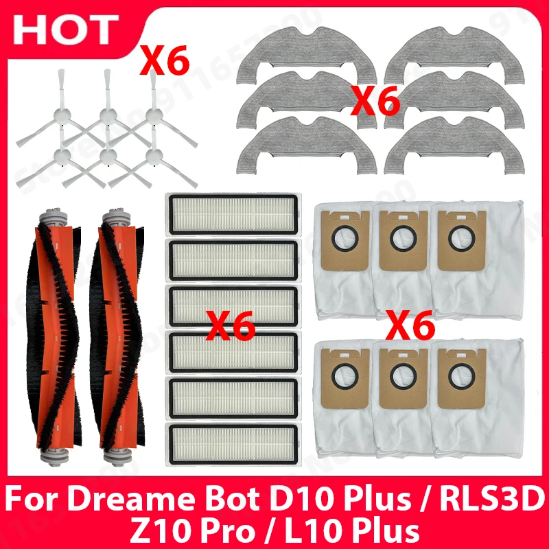

For Dreame Bot D10 Plus / RLS3D / Z10 Pro / L10 Plus Roller Side Brush Filter Mop Dust Bag Robotic Vacuum Cleaner Accessories
