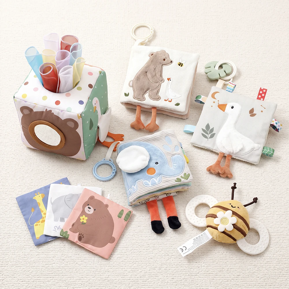 Soft Baby Tissue Box Cloth Book Security Blanket Plush Cube Crinkle Sounds Sensory Toy Mirror Fine Motor Skills 9 Styles Toys
