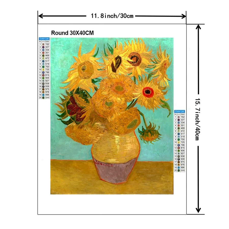 Van Gogh Famous Art Sunflowers In Vase 5d Diy Diamond Painting Kits Full Drills Flower Cross Stitch Mosaic Home Decor Gift