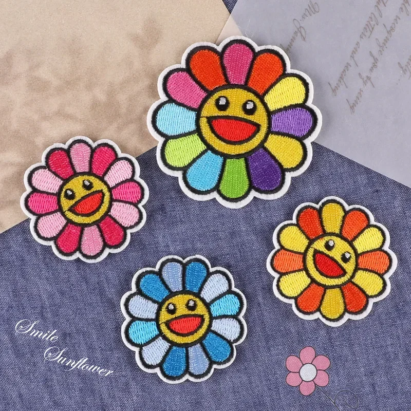 1 Piece Sun Flower Embroidery Patch Logo Mardi Gras Sticker for T-Shirt Patchs Anime Patches Clothes Star Textile Iron Patches