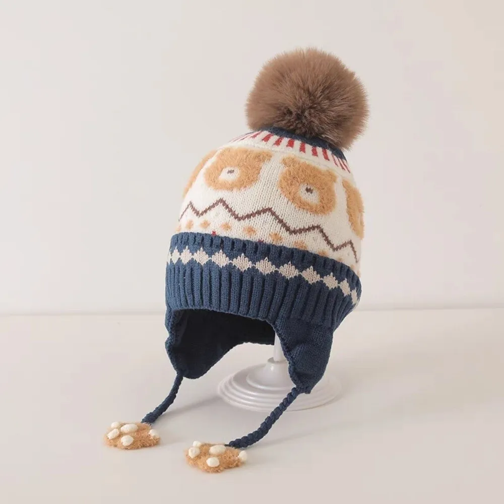 

New Pompom Warm Hat Windproof Cold Proof Beanie Cap Knitted Ear Protection Hat Winter
