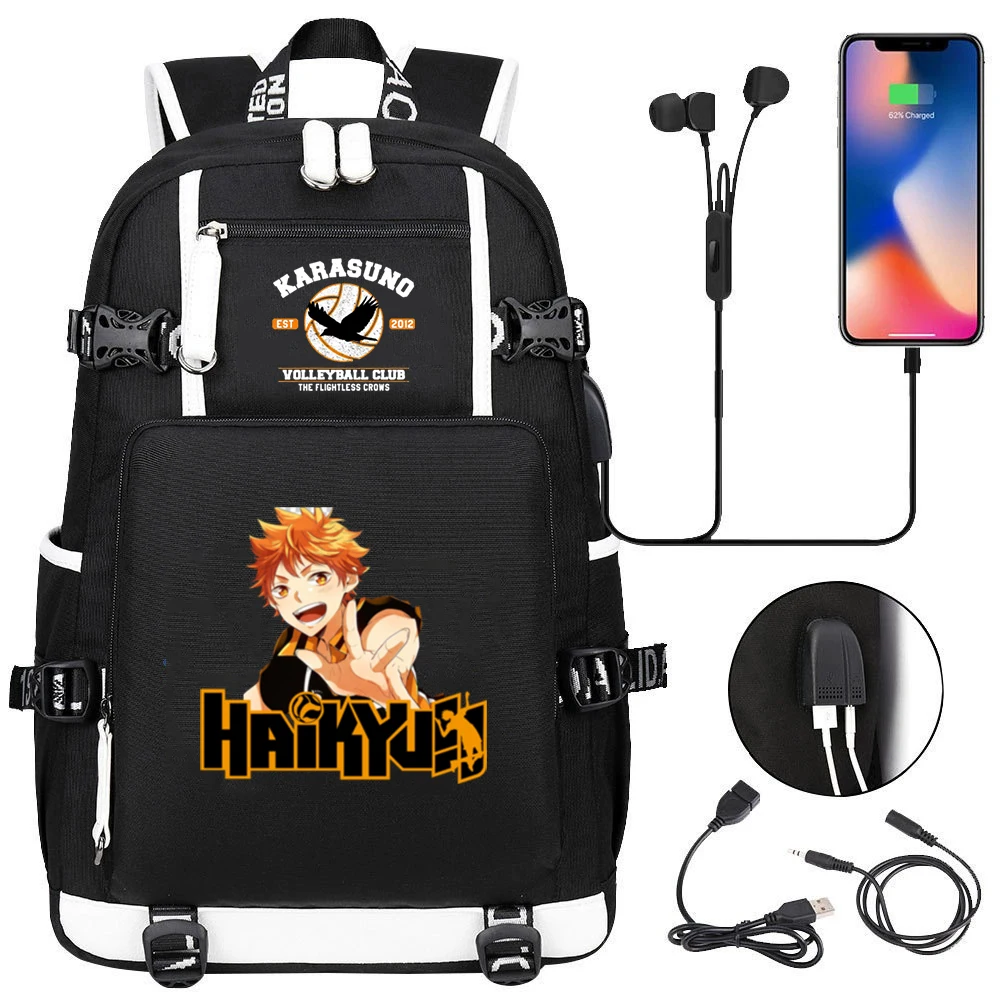 Anime Haikyuu Karasuno Teenager Laptop Backpack Men Canvas School Bag High Quality Student Backpack Usb Charge Fashion Schoolbag