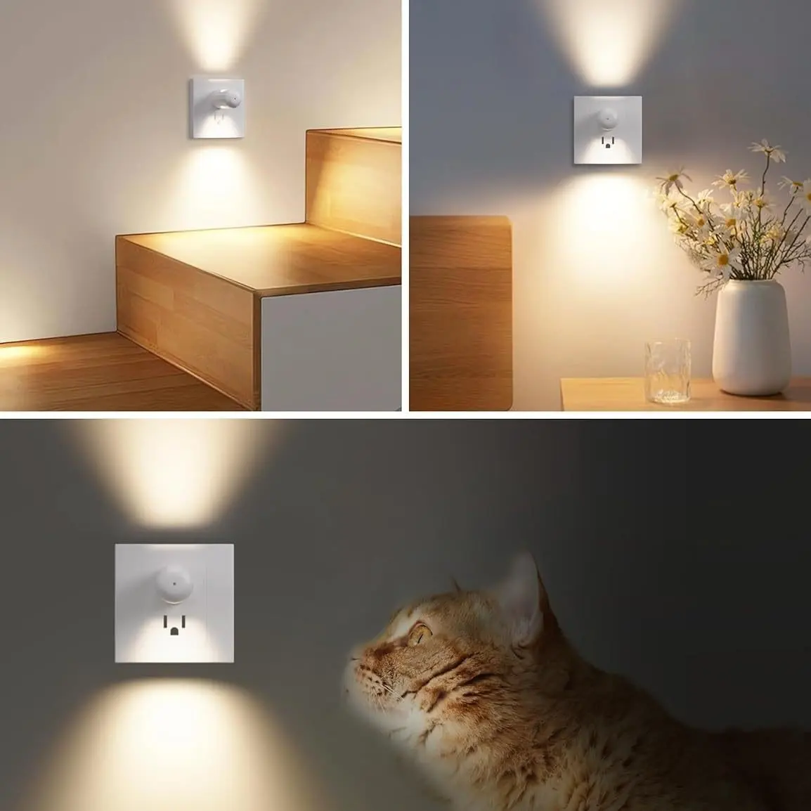 3 buah lampu malam soket dinding LED pintar dengan colokan UE peredup otomatis