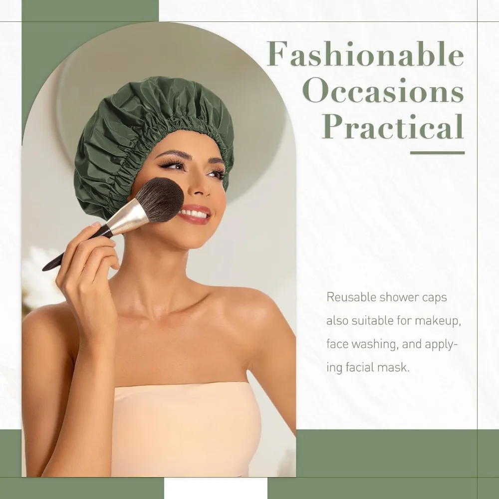Large Waterproof Shower Cap for Women, Reusable Elastic Hair Bonnet for Long Hair, Braids