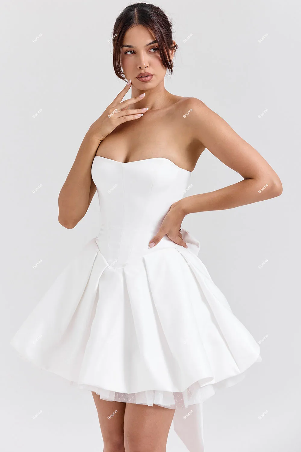 Booma A-Line Short Wedding Party Dresses Sweetheart Pleats Brides Party Gowns for WomenProm Cocktail Dresses with Big Bow