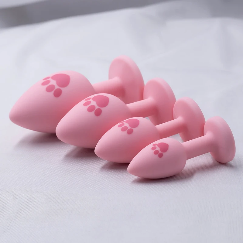 الوردي سيليكون المكونات الشرج للمرأة 4 أحجام القط باو نمط سطح أملس بعقب المكونات كريستال قاعدة الجنس لعب للمرأة الشرج دسار