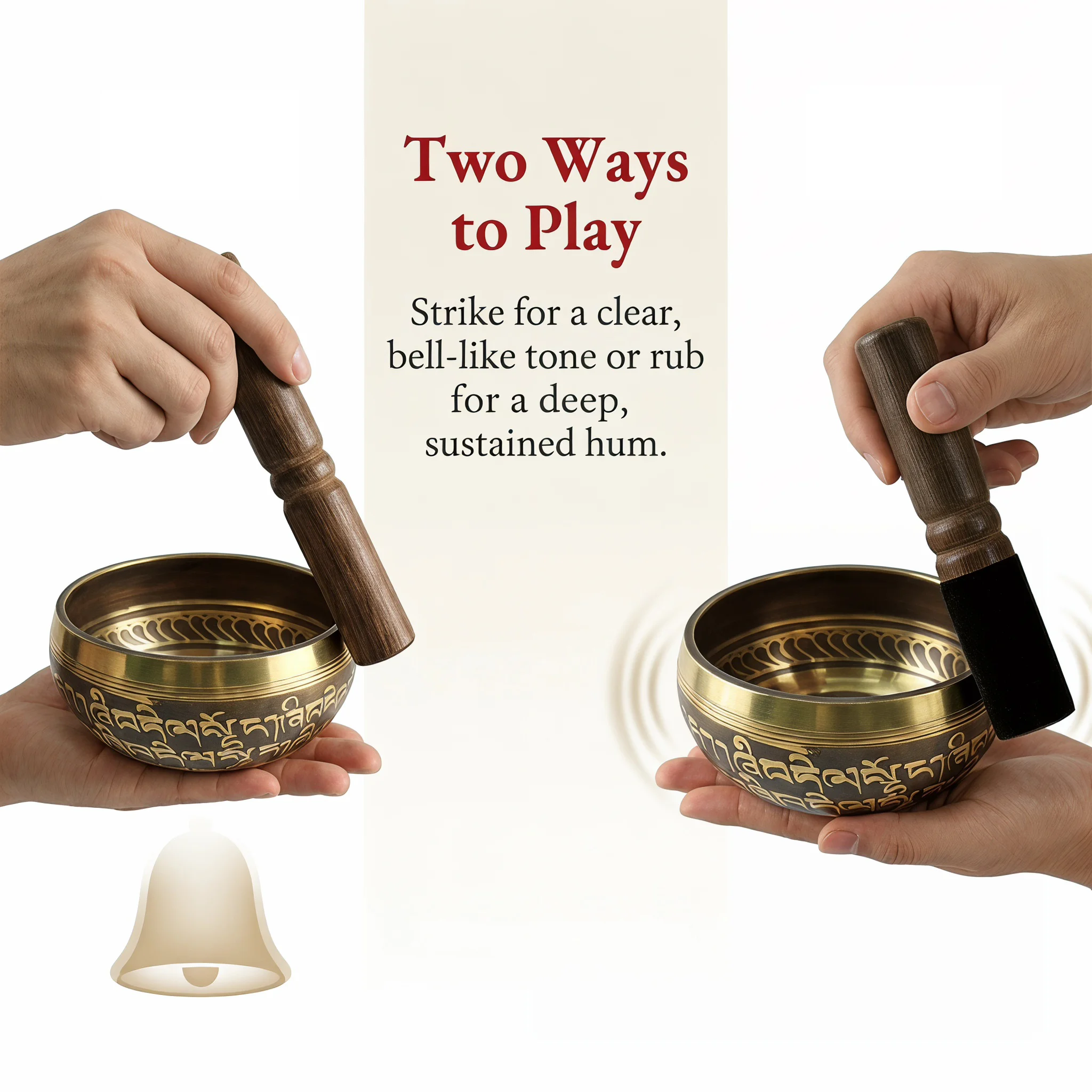 Miwayer 9.5cm Tibetan Singing Bowl Set, High Density Bell Metal Copper-Tin Alloy for Deep Relaxation