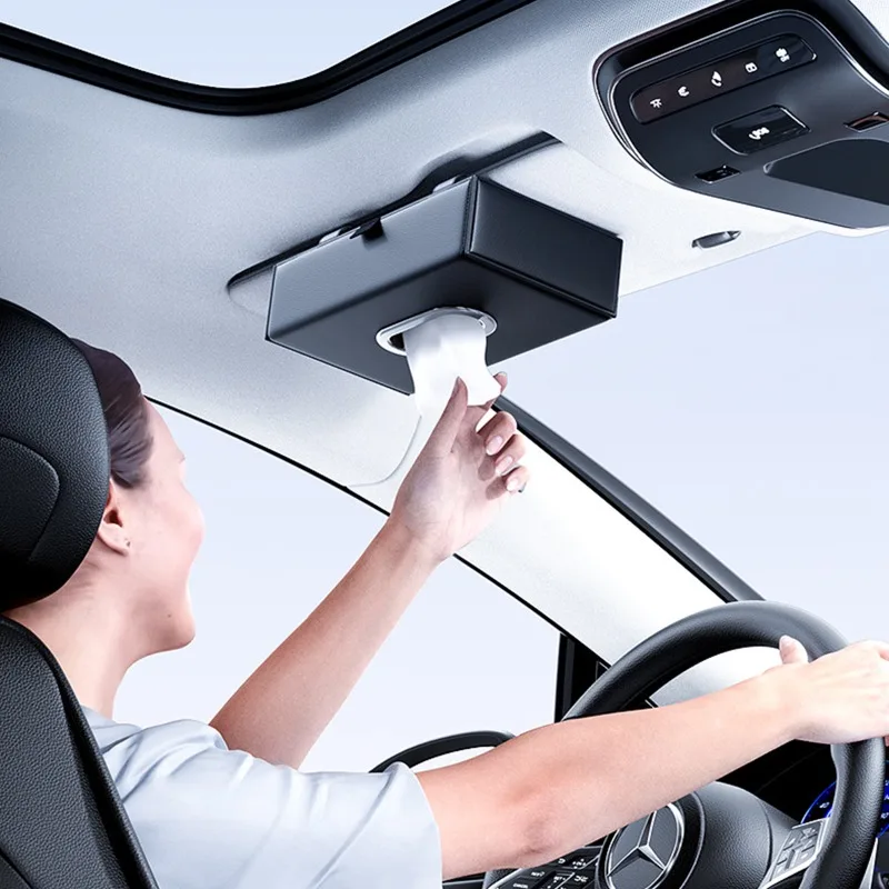 Car Tissue Box Leather Car Napkin Holder Magnetic Attraction Car Tissue Box With Lid Car Holder Car Sun Visor Tissue Box