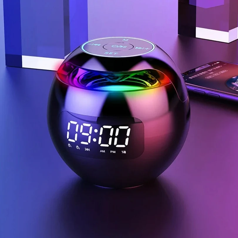 

Digital LED Alarm Clock TF/FM Radio bluetooth Speaker Round Bedside Night Light Colorful Light Music Play Table Clock