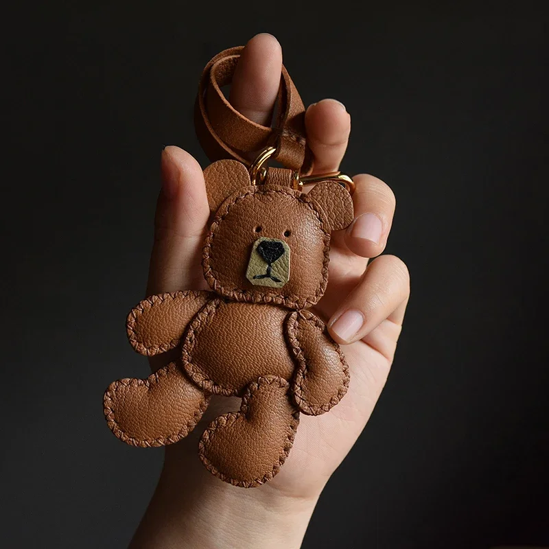 2025 New Original Design Teddy Puppet Bear Leather Car Key Bags Pendant Handmade Custom Gift Female Handbag