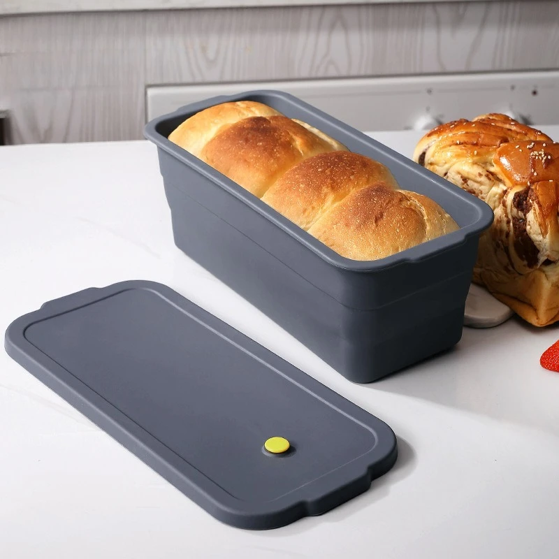 

Folding Silicone Large Toast Tray Kitchen Tools Baking Bread Mold Food Preservation Box Silicone Baking Tray with Sealed Cover