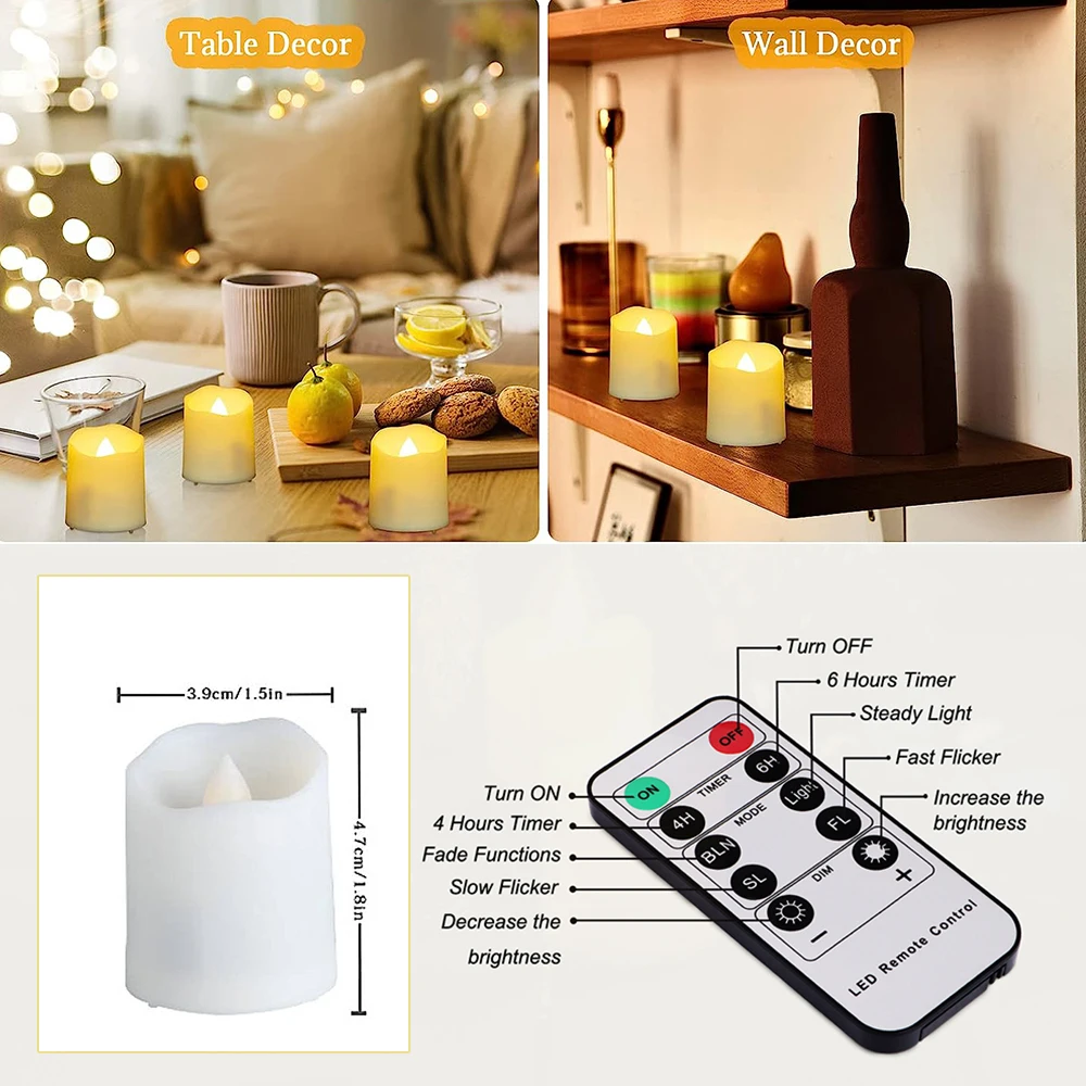 6 Pcs LED Candles With USB Charging Flameless Flicker Rechargeable Candles Timer Remote Control Party Home Decoration Led Light