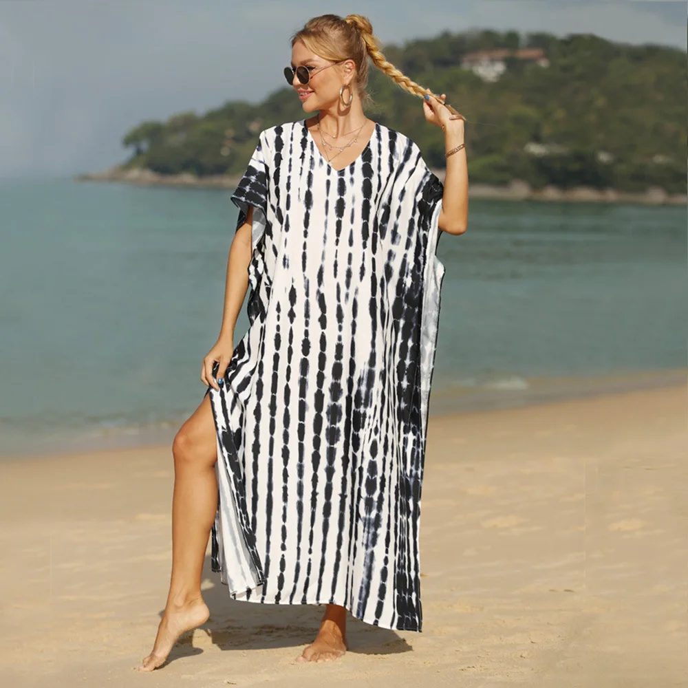 

Women's Bohemian Striped Beach Skirt Swimsuit Cover Up Summer Women's Beach Wear Resort Robe 2024