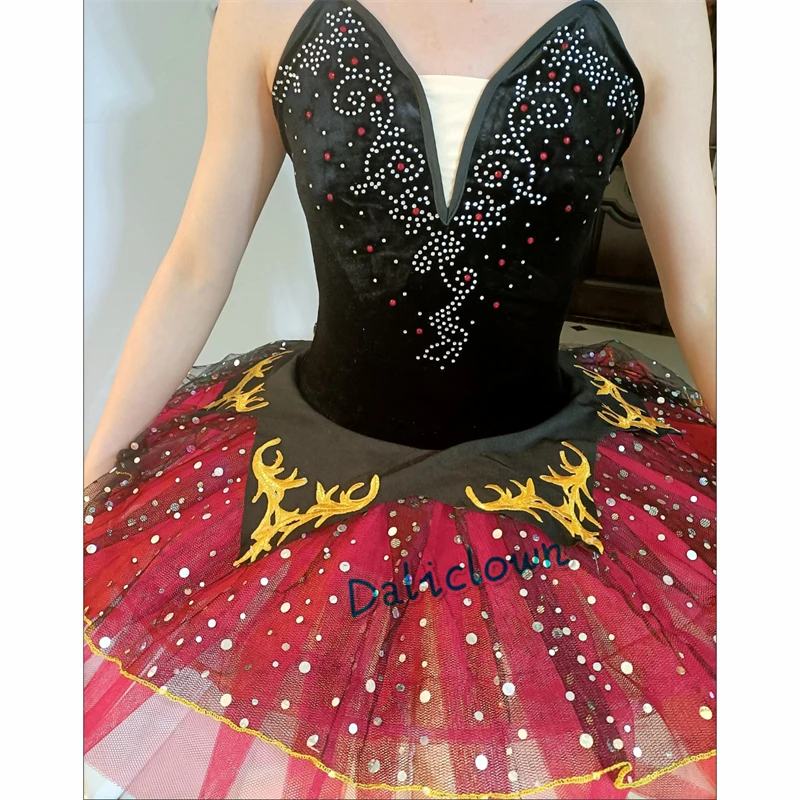 Erwachsene Frauen Schwarz Rot Professionelle Tutu La Esmeralda Ballett Tutu Platter Pfannkuchen Tutu Kleid Mädchen Kinder Ballerina Party Kostüm – Detail 6