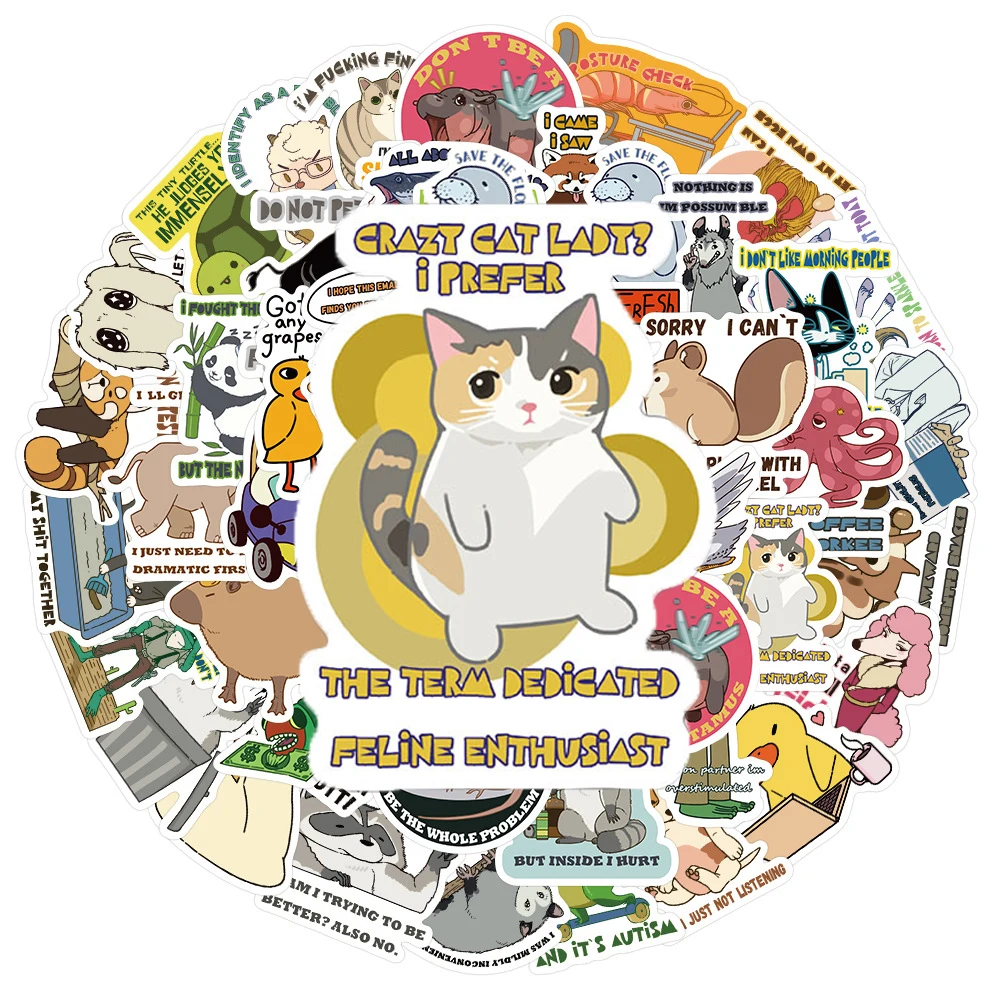 10/30/50pcs Cute Animal Funny Reward Cartoon Stickers Inspiration Words Educational Toys Decals Scrapbook Phone Laptop Sticker