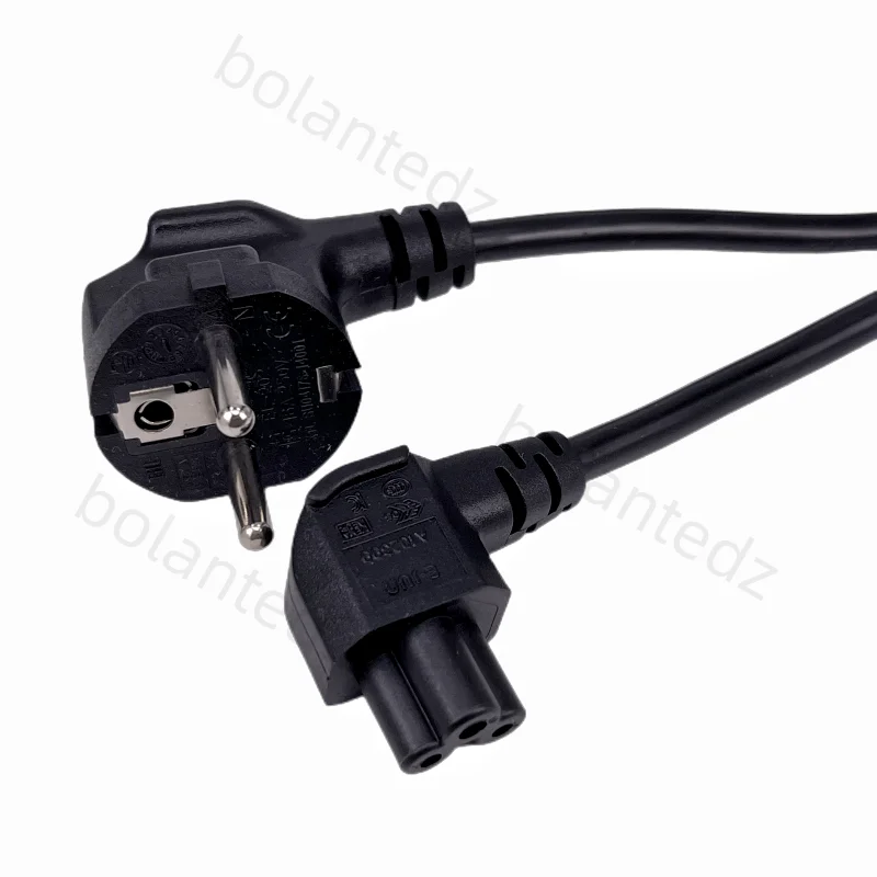 European EU 2 Prong Plug to C5 90 Degree/Angle Cloverleaf Lead Power Cable Lead Cord PC Monitor About 1m