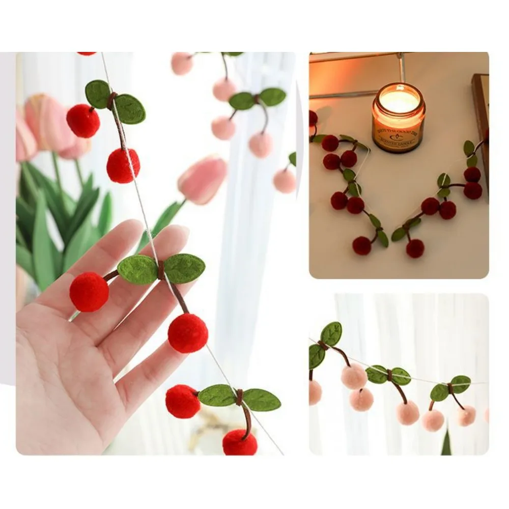 Cherry Felt Ball Handmade Garland String Wall Hanging Ornaments Hair Ball Pendant Kids Room Shower Party Favor اكواب ديزني