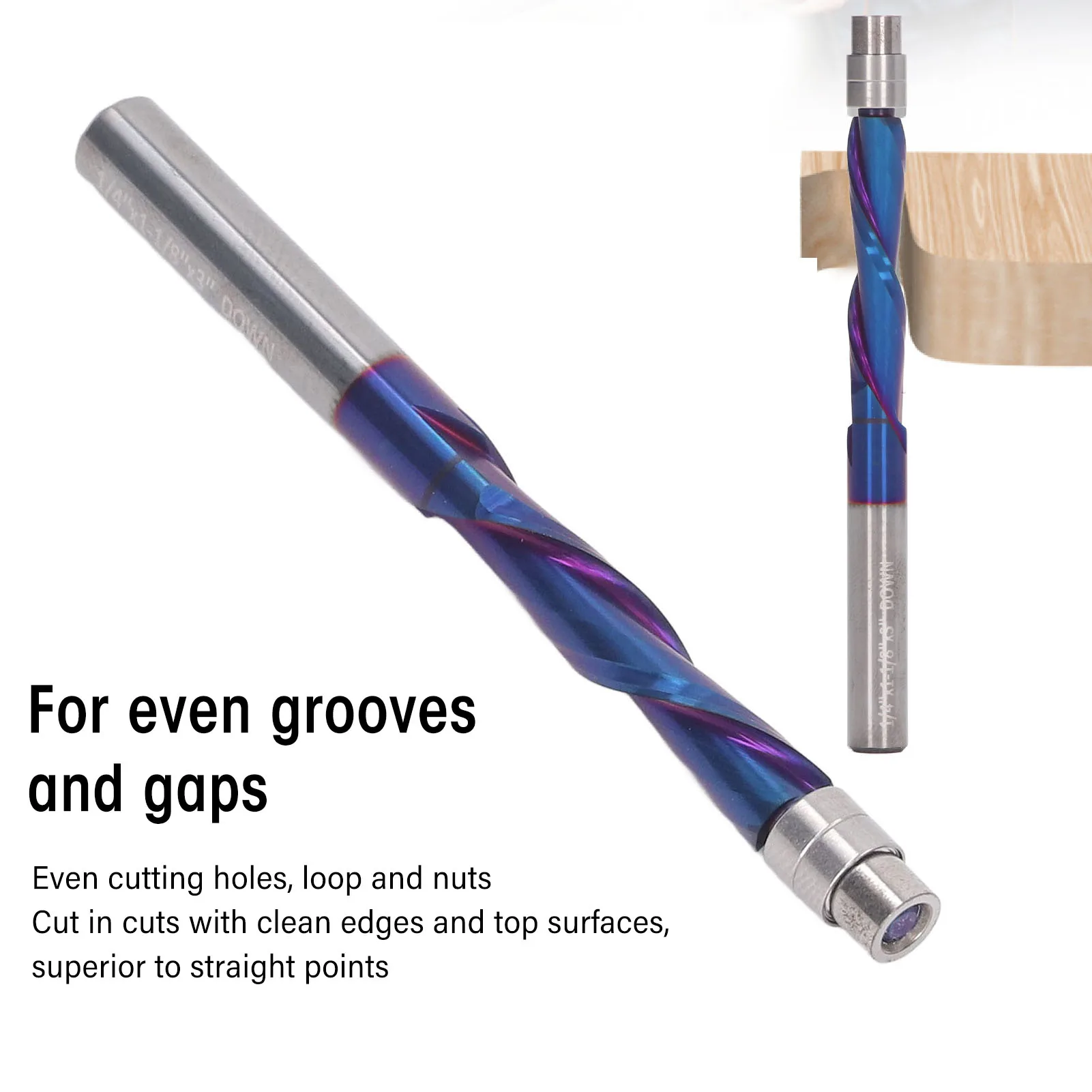 

Фреза для заподлицо Фреза для заподлицо Фреза для спиральной обработки с ЧПУ Фреза для спиральной обработки хвостовика 1/4, карбид с подшипником Фреза для заподлицо