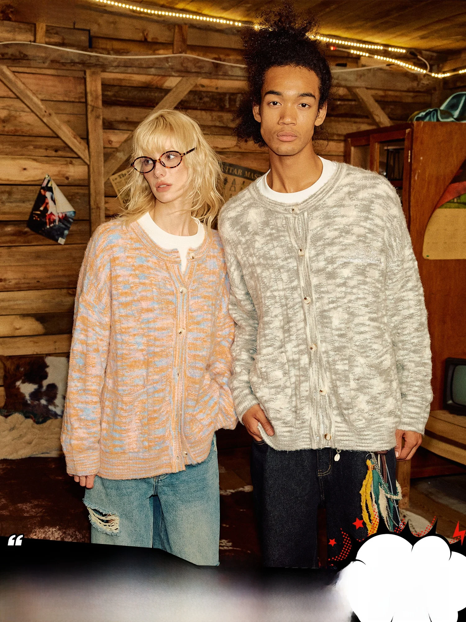 

Donsmoke Color Thread Mixed DSMS round Neck Sweater Open Cardigan Loose Couple Outerwear Casual Knitted Long Sleeve Top