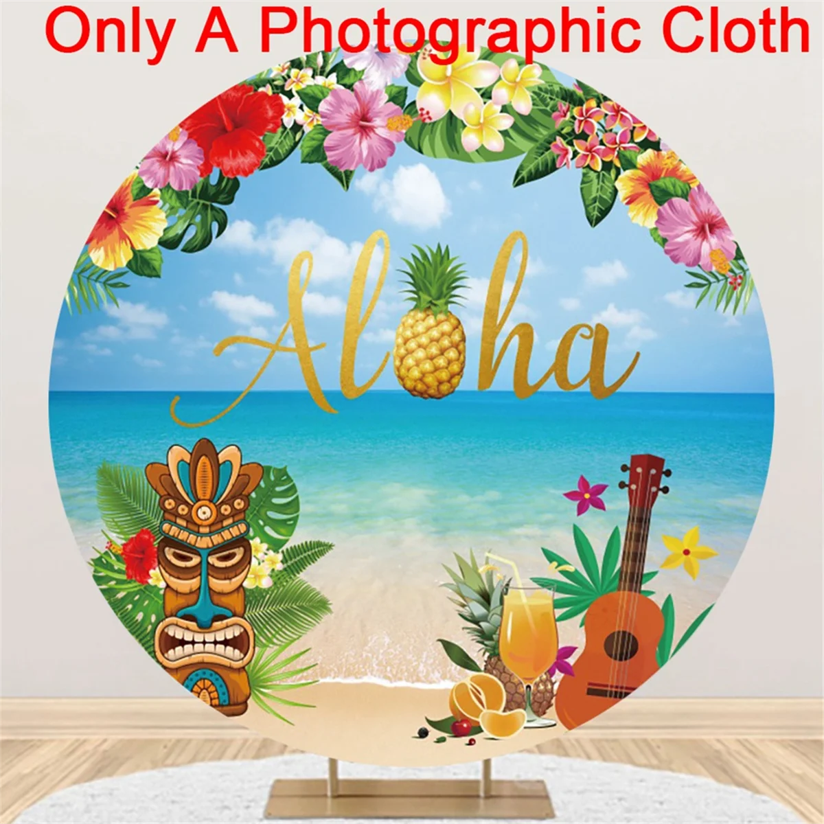 100cm Diameter Hawaiian Skateboarding Beach Party Supplies Round Curtain Background Cloth Photo Photography Props, F