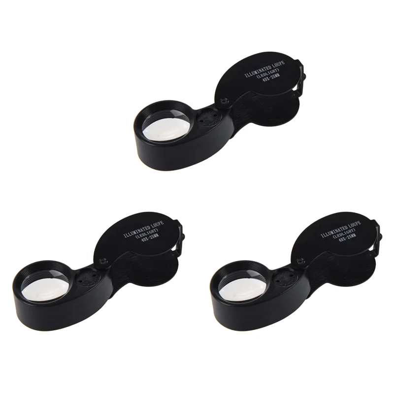 

B28C-3Pcs 40X 25Mm Eyes Optical Glass Loupe Magnifier Magnifying LED Light