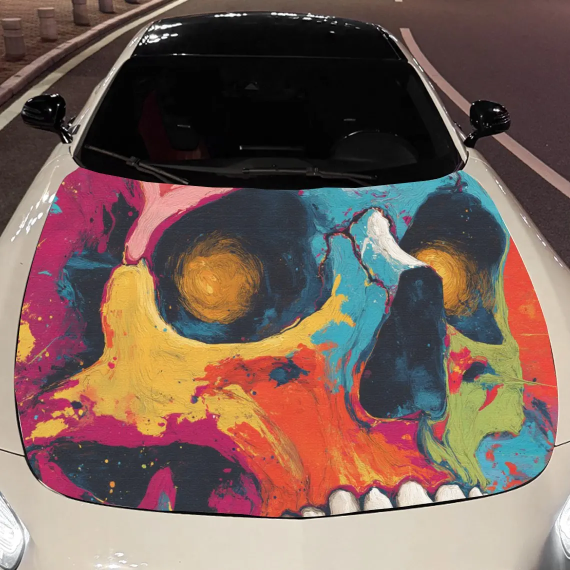 

Multicolored Pigment Skull Car Hood Vinyl Stickers Car Surface Protection Decal Car Decoration Cover Vinyl Wraps Waterproof Self