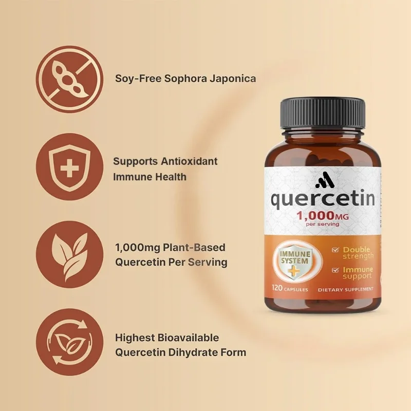 Quercetin 1,000mg Per Serving, Ultra Strength Bioflavonoid Supplement for Immune Support, Non-GMO, Gluten-Free