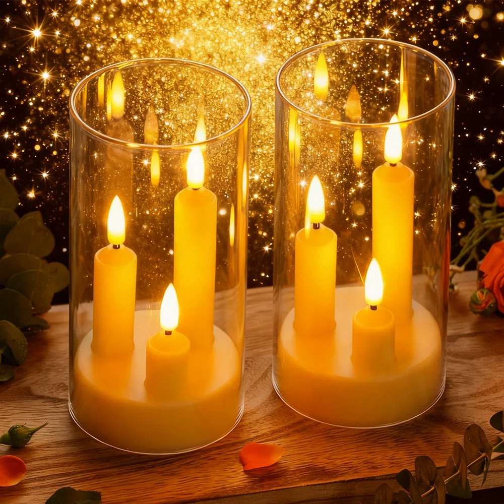 3-in-1 Flameless LED Taper Candle Battery Operated Realistic Portable Candle Tealight for Christmas Halloween Wedding Table Home