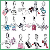 Original 925 sterling silver earphones, chameleon lipstick, airplane vacation women's fashion charm suitable for DIY bracelets