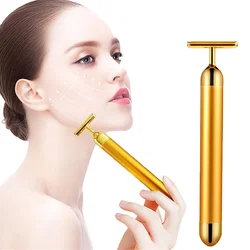 24k Gold Face Lift Bar Roller Vibration Slimming Massager Facial Stick Facial Beauty Skin Care T Shaped Vibrating Tool