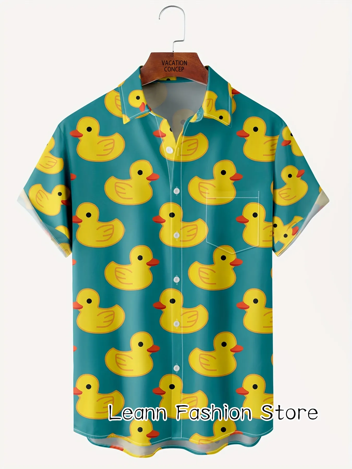 Men Summer Cute Cartoon Yellow Ducks Print Shirt Hawaiian Vacation Clothing Male Button Lapel Collar Fashion Beach