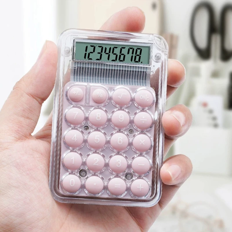 8 Digits Display Silence Widescreen Mini Calculator Students Portable Transparent Electronic Calculator Daily Use