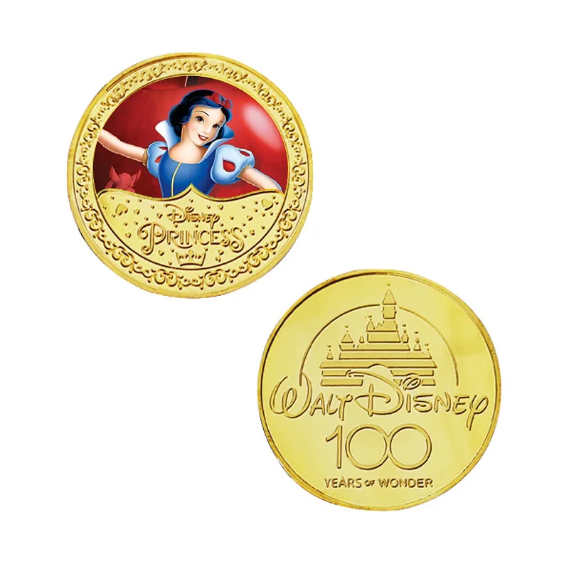 Disney Princess Toys Metal Commemorative Coins Snow White Belle Aurora Ariel Jasmine Anime Figures Disney Collectible Coins Toys