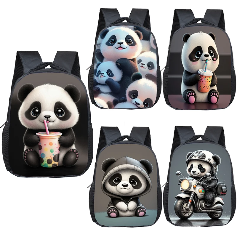 Kawaii Panda Drinking Milk Tea Backpack 2-4 Years Old Kids School Bags Baby Kindergarten Backpack Children Diaper Bags