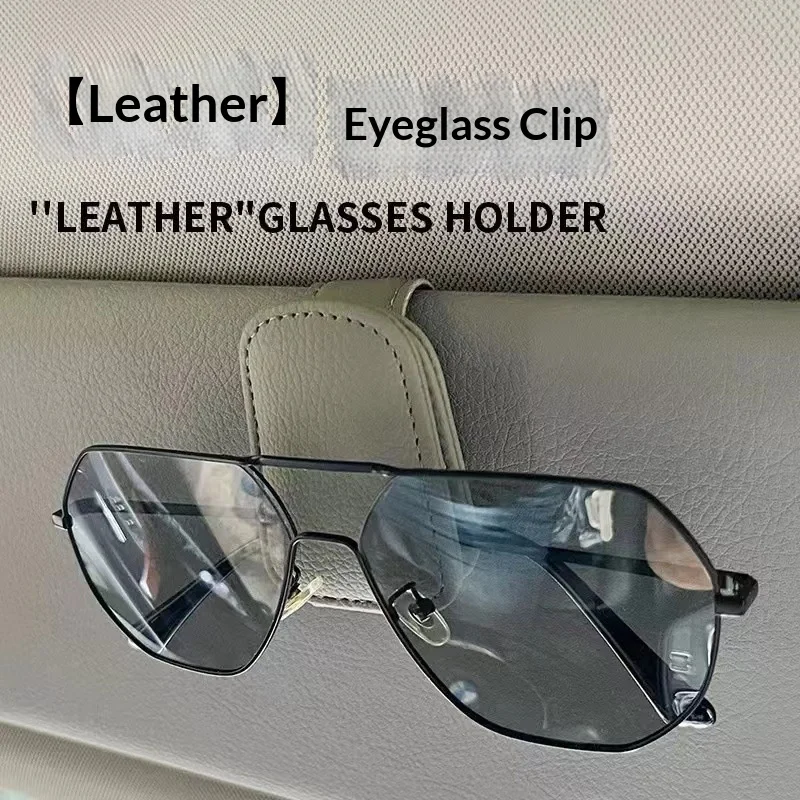 Support multifonctionnel pour lunettes de voiture - Porte-lunettes de voiture - Clip de rangement en cuir pour pare-soleil - Porte-cartes