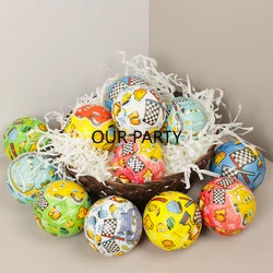 12Pcs Cartoon Racing Car Theme PU Bouncy Ball Karting Stress Relief Balls Toys for Kids Boy Birthday Party Favors Pinata Fillers