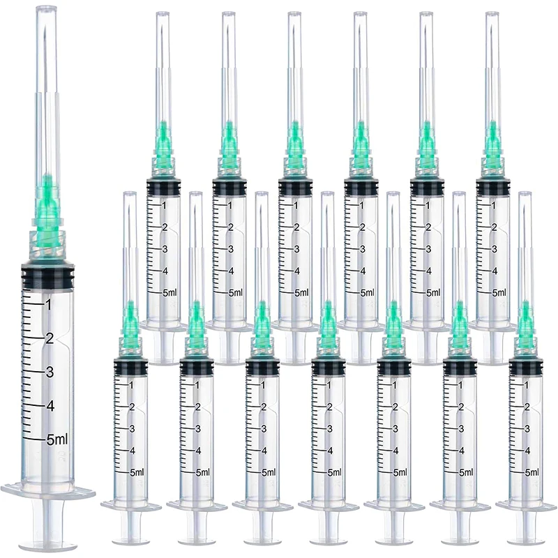 5ml Syringes with 21G  Needle, Disposable Luer Lock Syringe Individually Sterile Packed for Scientific Lab, Liquid Meas