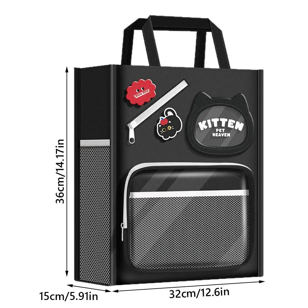 Cartoon Seven Layers Canvas Handbag Portable Multifunctional Books Bag Large Capacity Document Organizer School Office