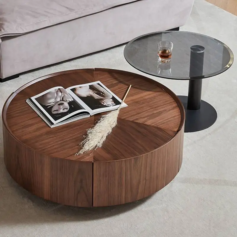 Mesa de centro redonda luxuosa, design para sala de estar, apartamento, centro, madeira moderna, baixa, móveis redonda para casa