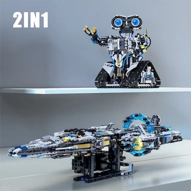 Technical 2in1 Spacecraft Robot Remote Control Spacecraft Building Blocks High Tech City Space RC Robot Education Toys Kids Gift
